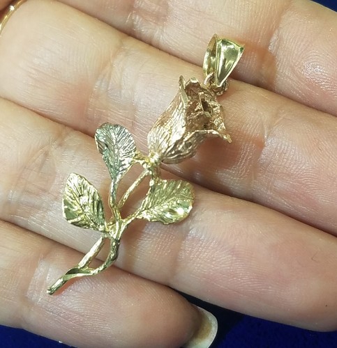Pre-owned Handmade Solid 14k Yellow White Rose Flower Gold Pendant Charm 3d