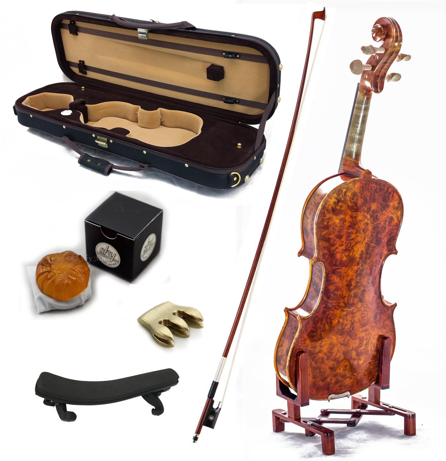 Mastero Sound 4/4 Size New VN431 Bird Eye Maple Violin Kit w Case Bow Rosin Mute | eBay