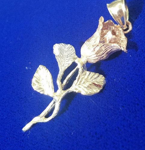 Pre-owned Handmade Solid 14k Yellow White Rose Flower Gold Pendant Charm 3d