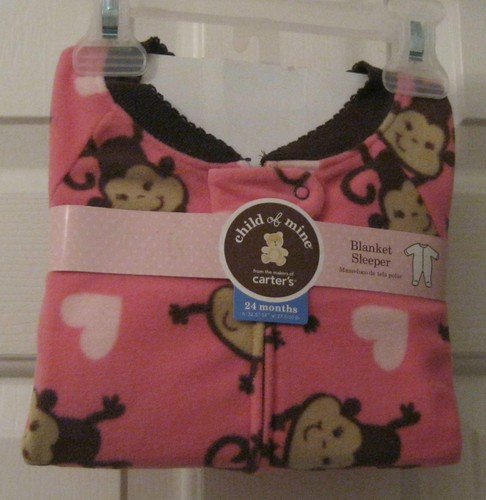 NWT-INFANT-GIRLS-PINK-MONKEY-CARTERS-BLANKET-SLEEPER-SIZE-24-MO