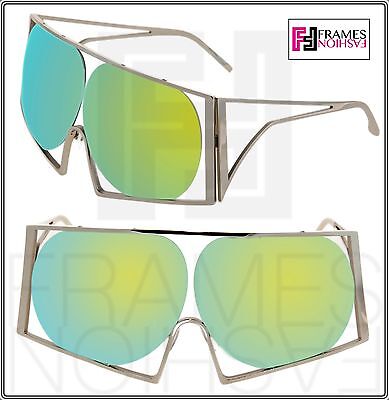 Pre-owned Linda Farrow Todd Lynn Angular Metal Tl4 Silver Lime Green Mirrored Sunglasses In Purple Lime Green