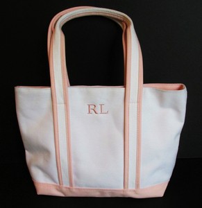 Details about Ralph Lauren peach and white Canvas Tote bag NEW