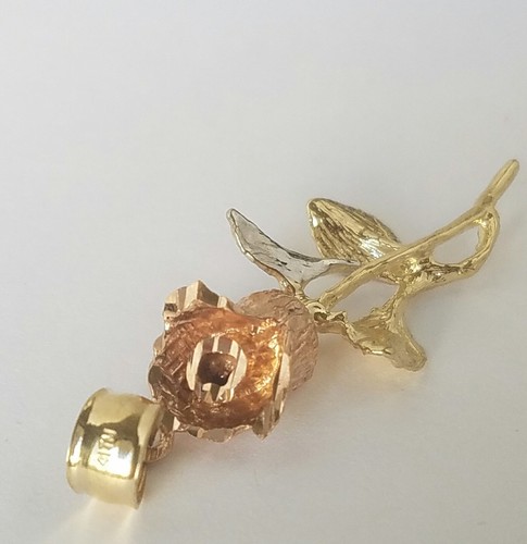 Pre-owned Handmade Solid 14k Yellow White Rose Flower Gold Pendant Charm 3d