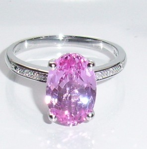9ct white gold diamond  pink sapphire ring size P | eBay