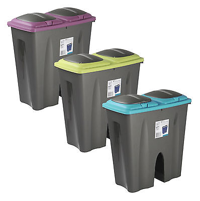 Double Recycling Waste Bin Duo Rubbish Plastic Cardboard Disposal 2 x 25 Litre 