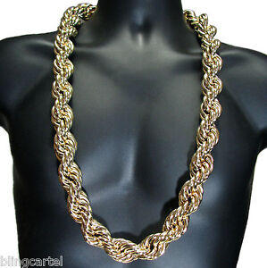 Heavy 25mm 14k Gold Plated Hollow Thick Rope 36&quot; Necklace Hip Hop Dookie Chain | eBay