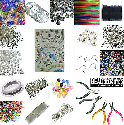 LARGE Jewellery Making Starter Kit Silver Plated Findings Tools Beads Threads