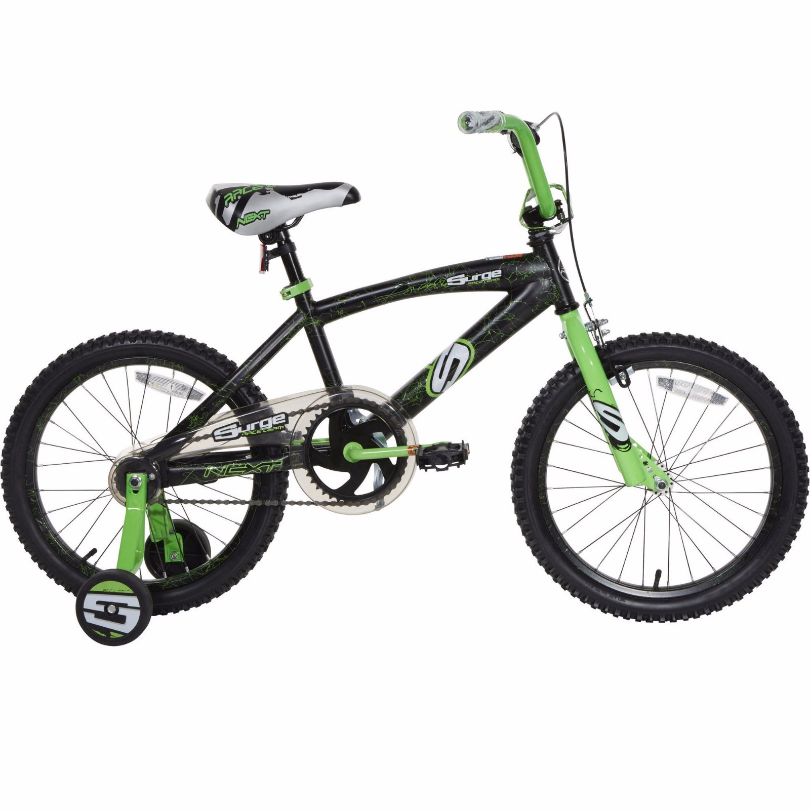 18" Next Surge Boys' BMX Bike, Black/Green Kids Bicycles training wheels New