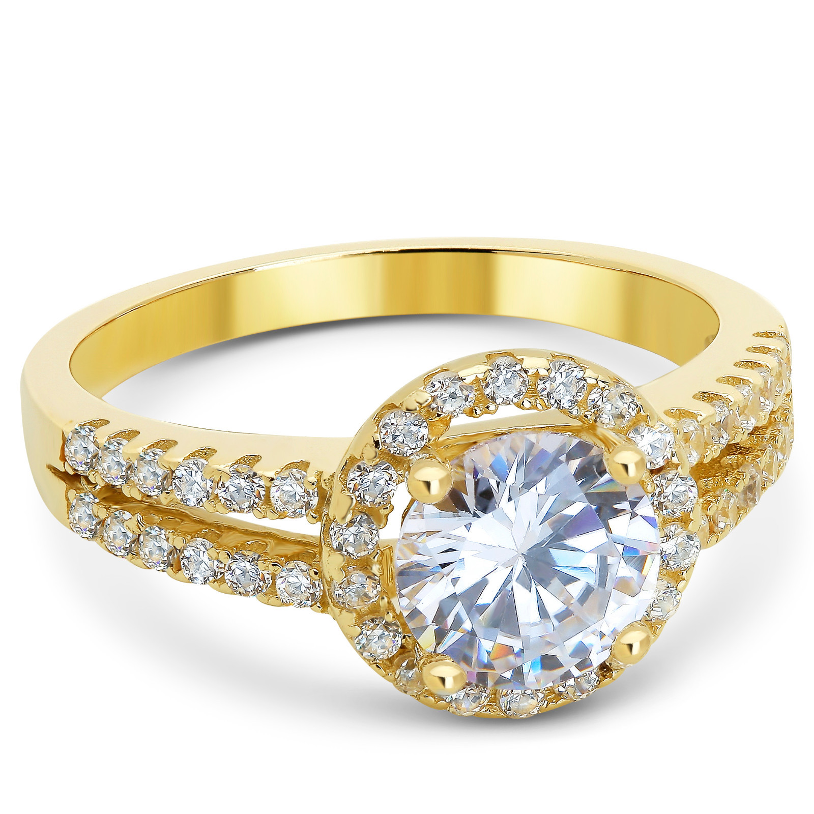 Pre-owned White Star Jewels 14k Solid Yellow Gold Cz Cubic Zirconia Solitaire Halo Engagement Ring 1.25 Ct. In White/colorless