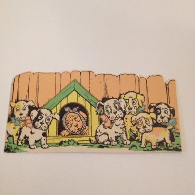 Vintage Greeting Card Front Big Eyed Dogs Dog House