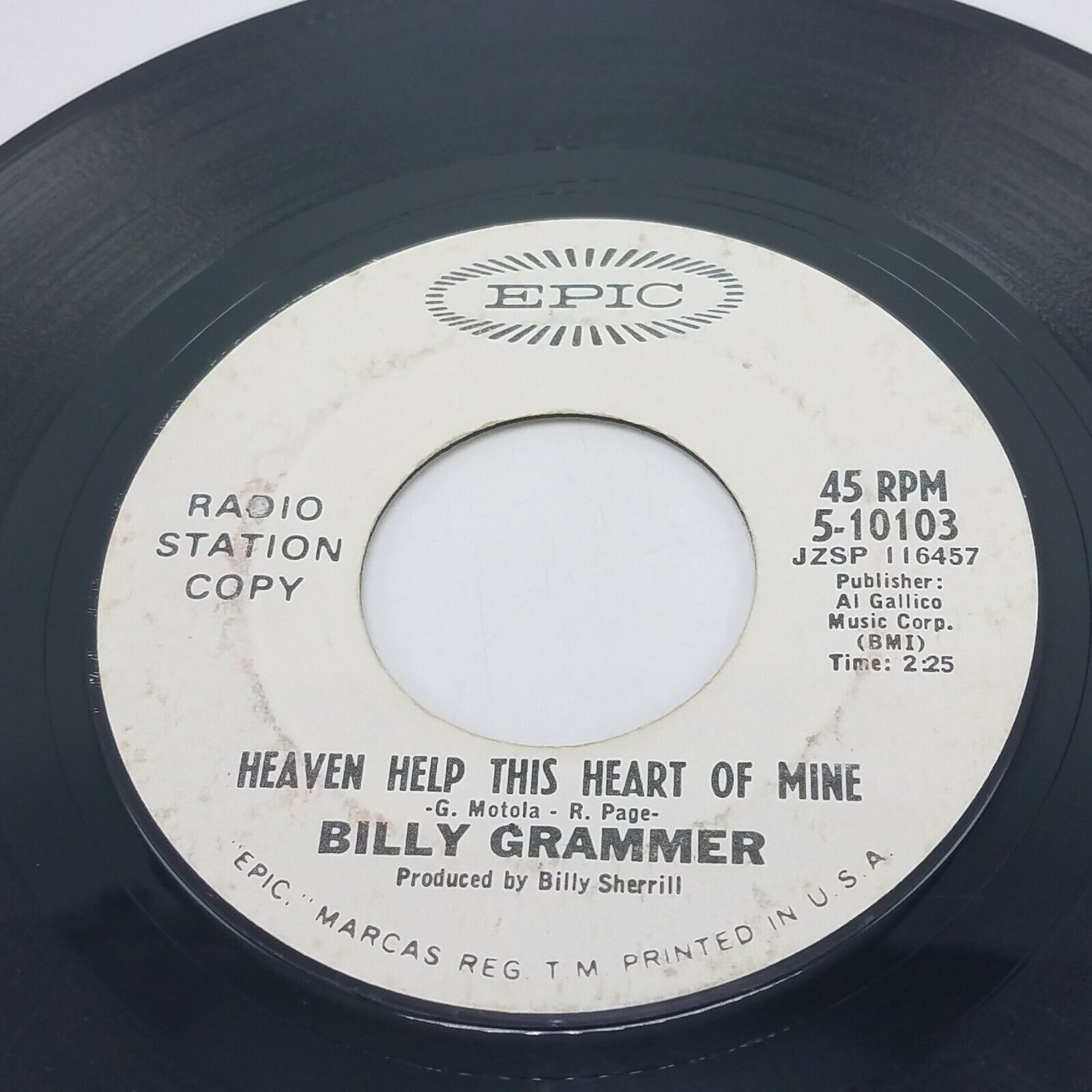  Billy Grammer Heaven Help This Heart Of Mine/The Real Thing PROMO 45 rpm 7" 