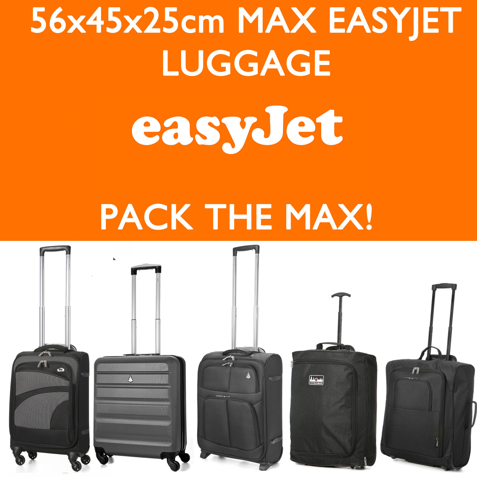 EASYJET 56x45x25 MAX LARGE CABIN HAND CARRY LUGGAGE SUITCASE TRAVEL TROLLEY BAGS | eBay
