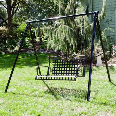 2 Seat Lattice Back Porch Swing Stand ...