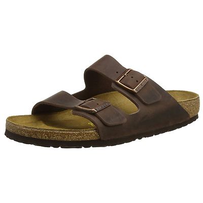 Pre-owned Birkenstock Arizona Habana Womens Leather Two Strap Regular Fit Slide Sandals