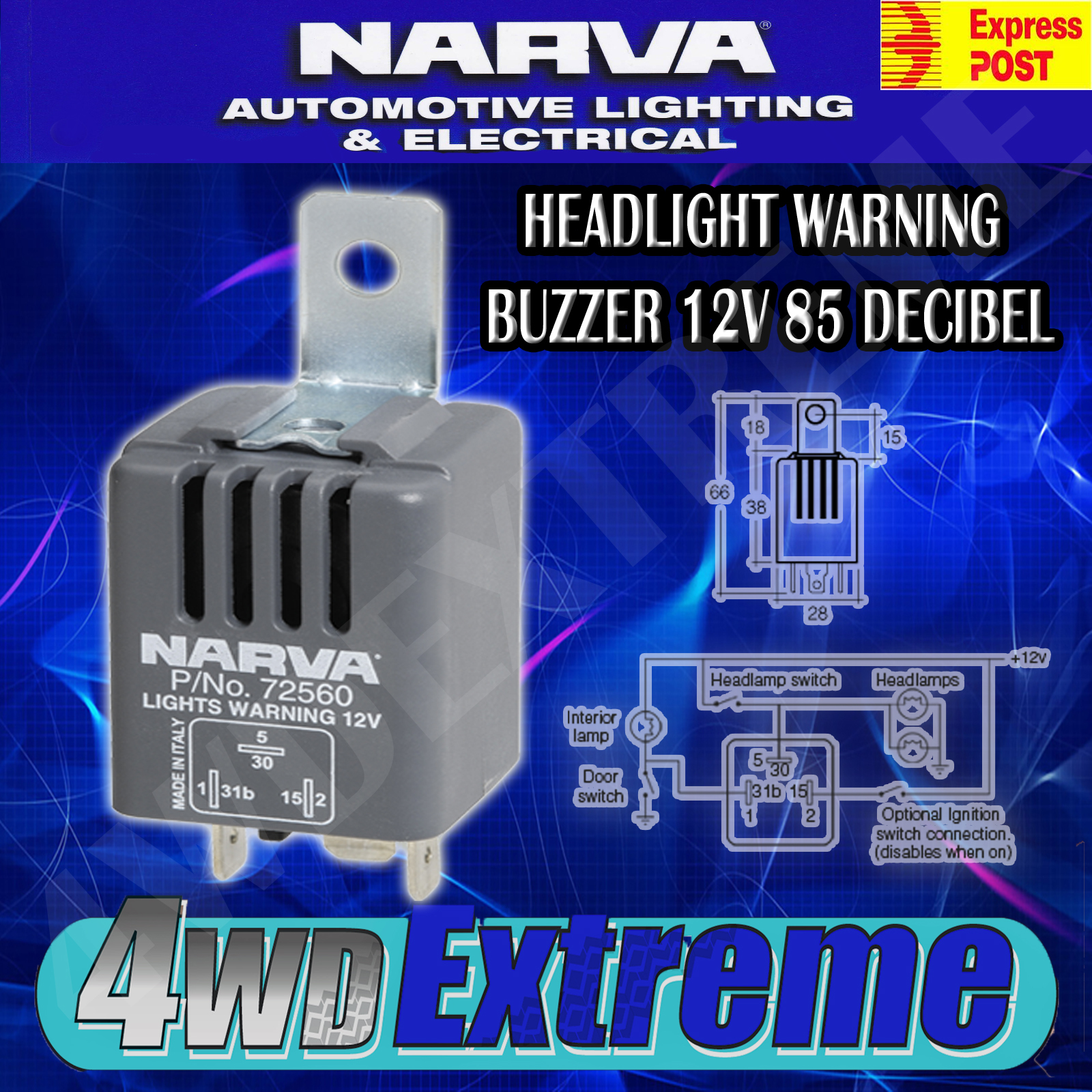 NARVA HEADLIGHT ON WARNING BUZZER 12 VOLT 85 DECIBEL, LIGHT ALARM
