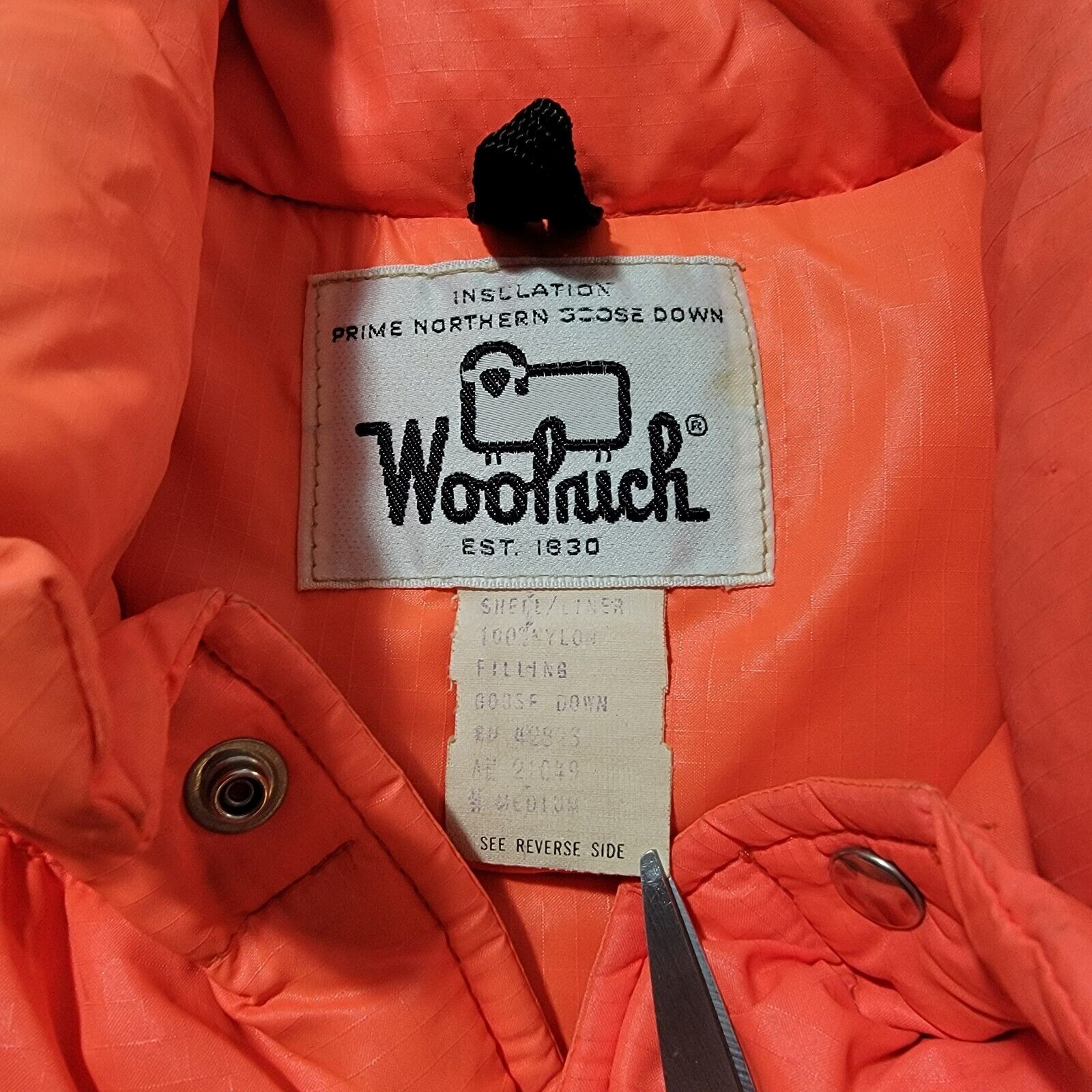 Vintage Woolrich Goose Down Puffer Vest Insulated Orange Mens Medium Snap 