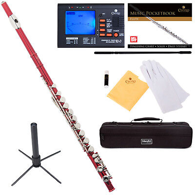 Color/Finish:Red with Nickel Keys:Mendini C Flute ~Silver Gold Blue Green Pink Purple Red +Tuner+Stand+Carekit