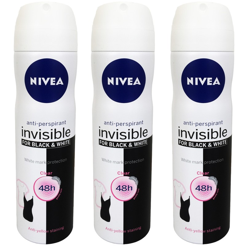 3 x Nivea Invisible Women For Black&White Clear Body Spay