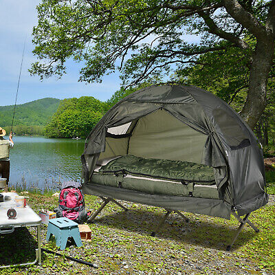 New Outsunny Single Portable Camping Tent Bed Cot w/Sleeping Bag Air Mattress