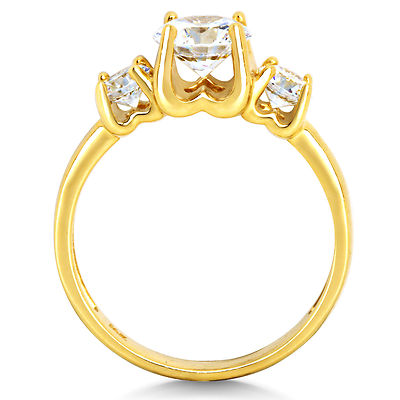 Pre-owned White Star Jewels 14k Solid Yellow Gold Cz Cubic Zirconia Three Stone Engagement Ring In White/colorless