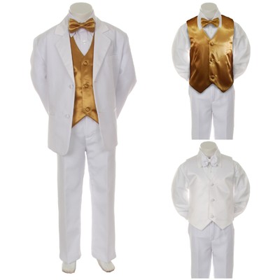 ... Kid-Formal-Wedding-Party-7pc-White-Suit-Tuxedo-Gold-Vest-Tie-Set-5-14