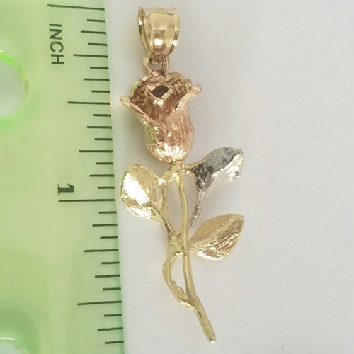 Pre-owned Handmade Solid 14k Yellow White Rose Flower Gold Pendant Charm 3d