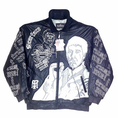 Pre-owned Scarface , Embroidered, Stitched Men's Leather Jacket, Black, Limited Sizes