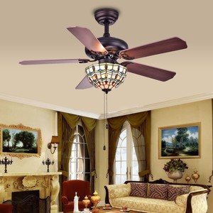 Ceiling Fan with Tiffany-style Shade 42-inch Stained Glass Light Living Room