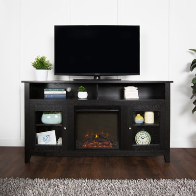 58 inch Black Wood Highboy Fireplace TV Stand