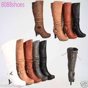 ... Toe High Heel Platform Mid Calf Knee High Boots Shoes Size 5 10 | eBay