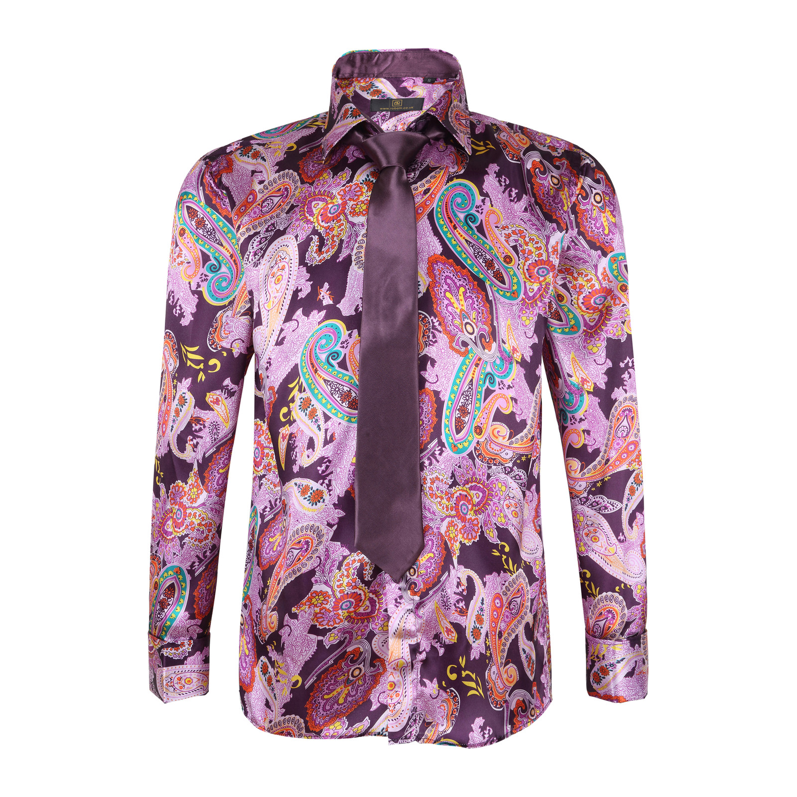 Men's Satin Paisley Pattern Italian Shirt with Matching Tie - Pink / Purple | eBay