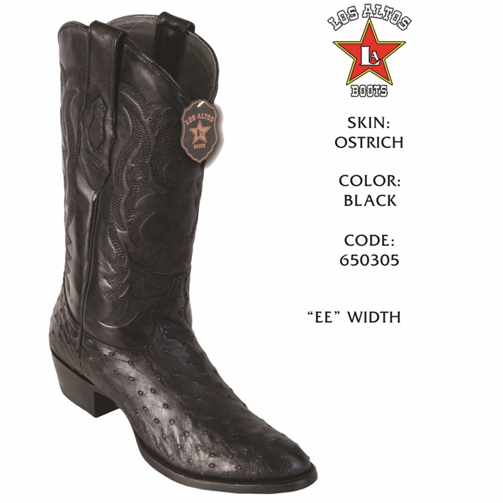 Pre-owned Los Altos Boots Los Altos, Western, Cowboy, Men's Ostrich, H-65 Round Toe Boot, See Note In Black 650305