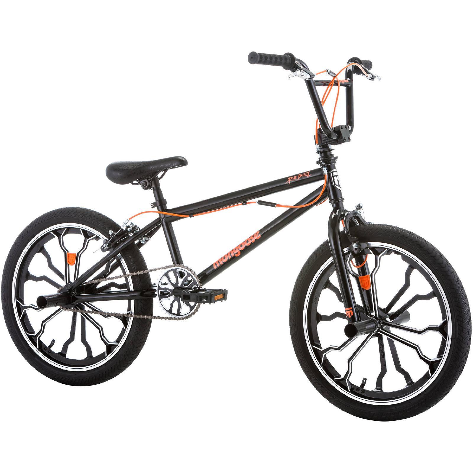20" Mongoose Rebel Freestyle Boys BMX Bike Black Bicycle Steel Frame Alloy Wheel