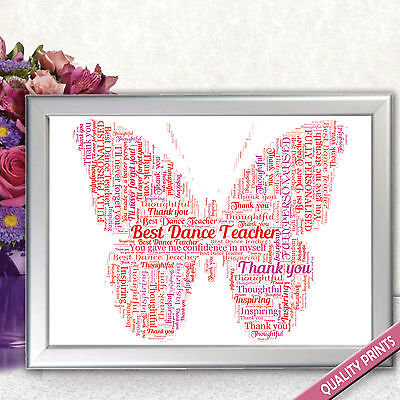 BUTTERFLY WORD ART FOR BEST TEACHER GIFT PRESENT NURSERY POSTER PRINT (Best Size For Greenhouse)