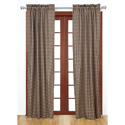 Curtains Ideas black and khaki curtains : BLACK CHECK Scalloped Panel Set Curtains Rustic Khaki Country ...