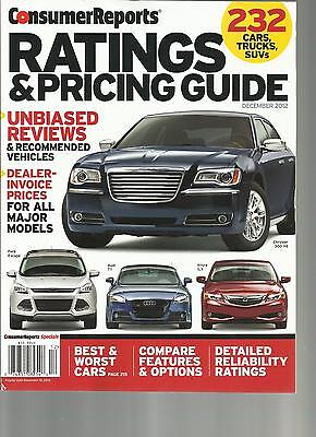 CONSUMER REPORTS, RATINGS & PRICING GUIDE,  DECEMBER, 2012 ( BEST 7 WORST CARS