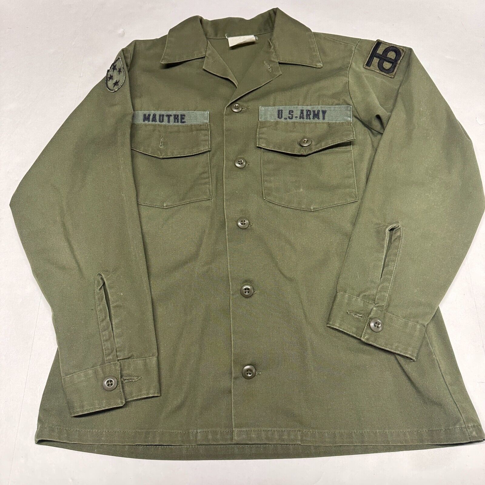 VTG 60s Vietnam Era Military Utility OG 107 uniform Shirt Size M 13.5 x 32