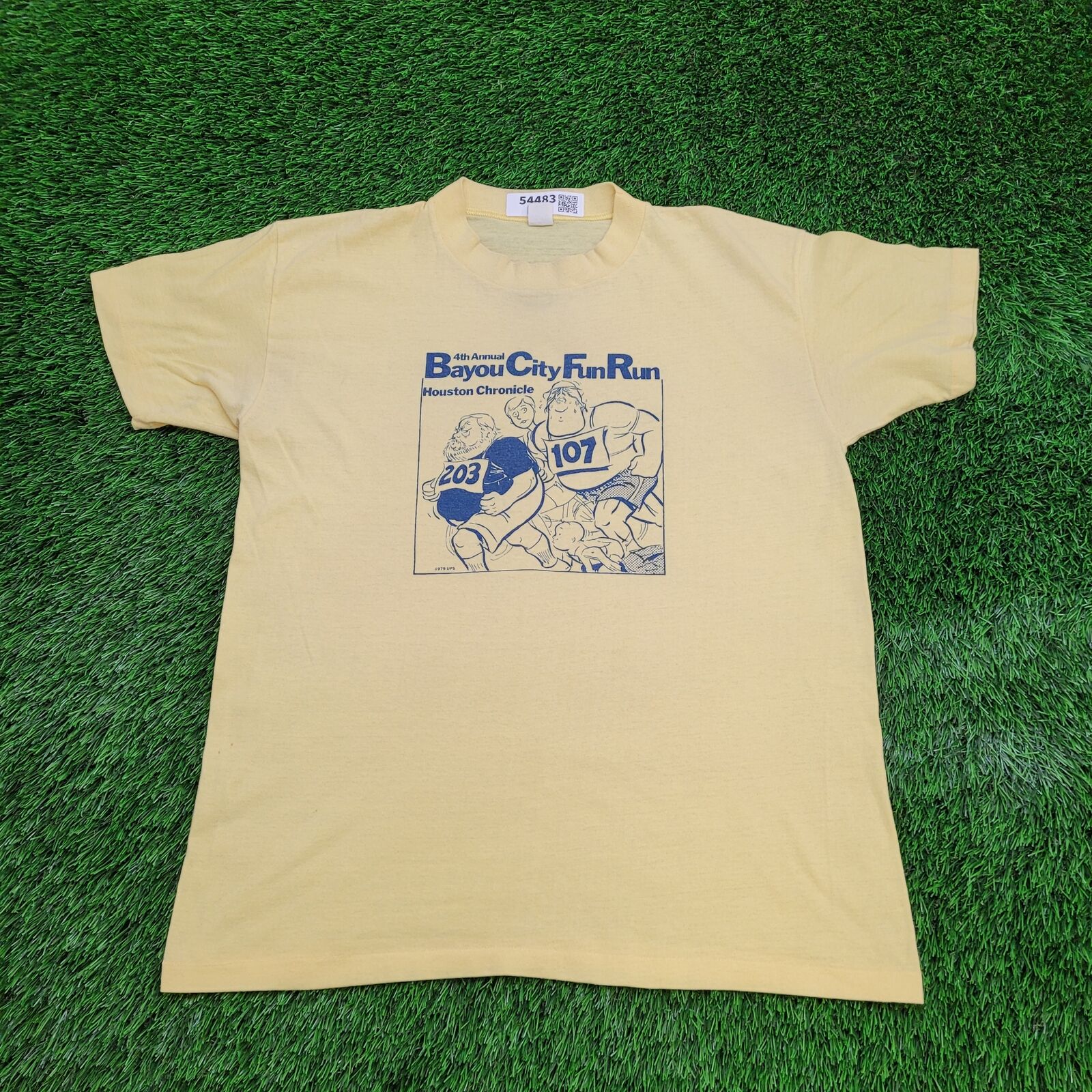 Vintage 1979 Bayou-City Funny Fun-Run Shirt L/XL 21.5x26.5 Houston Chronicles