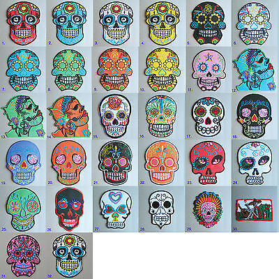 Sugar Skull Iron On/ Sew Cloth Patch Badge mexico day of the dead día de muertos