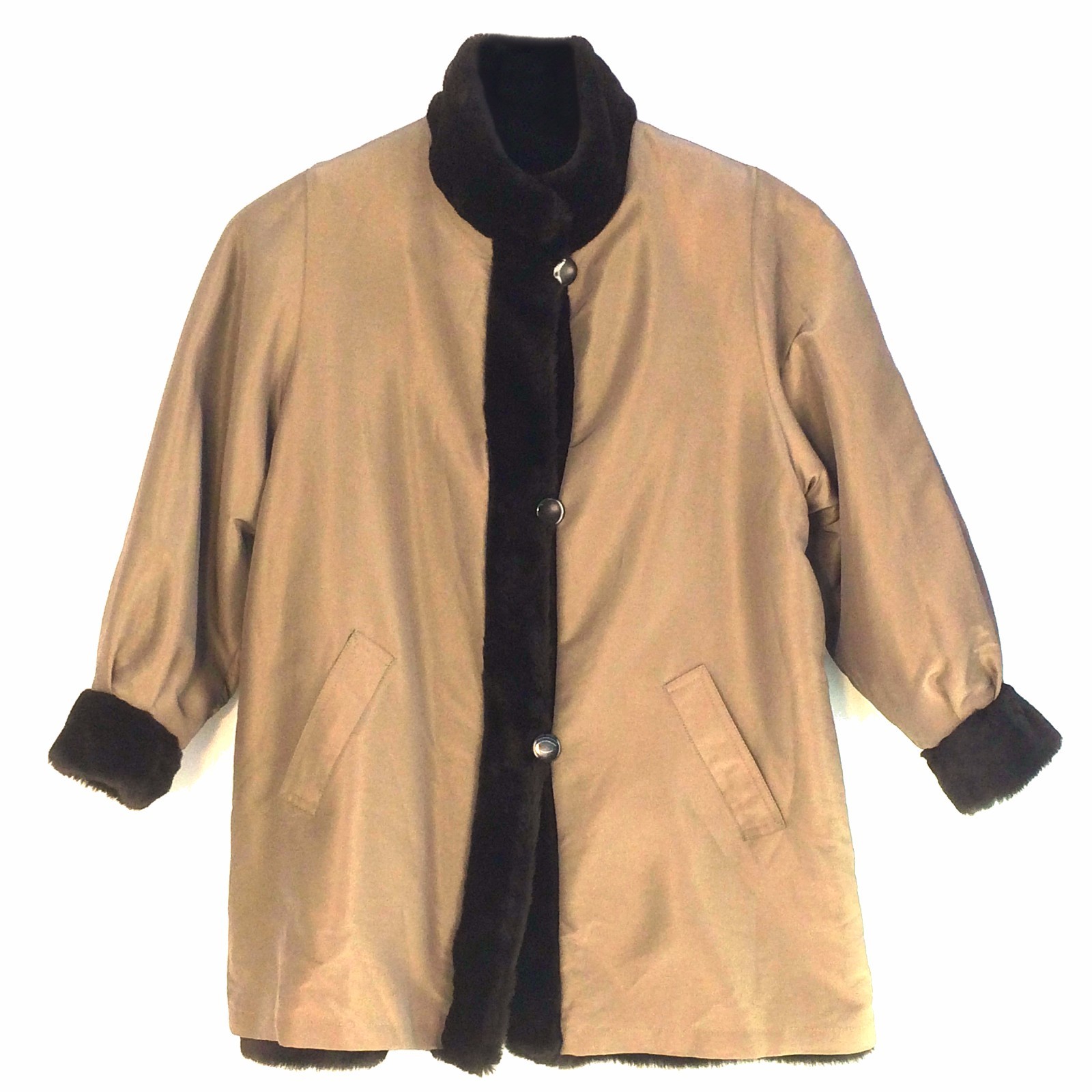 Pre-owned Luxurious Elements Vintage 73209 , Reversible Artificial Fur, Women L, Coat Usa In Brown