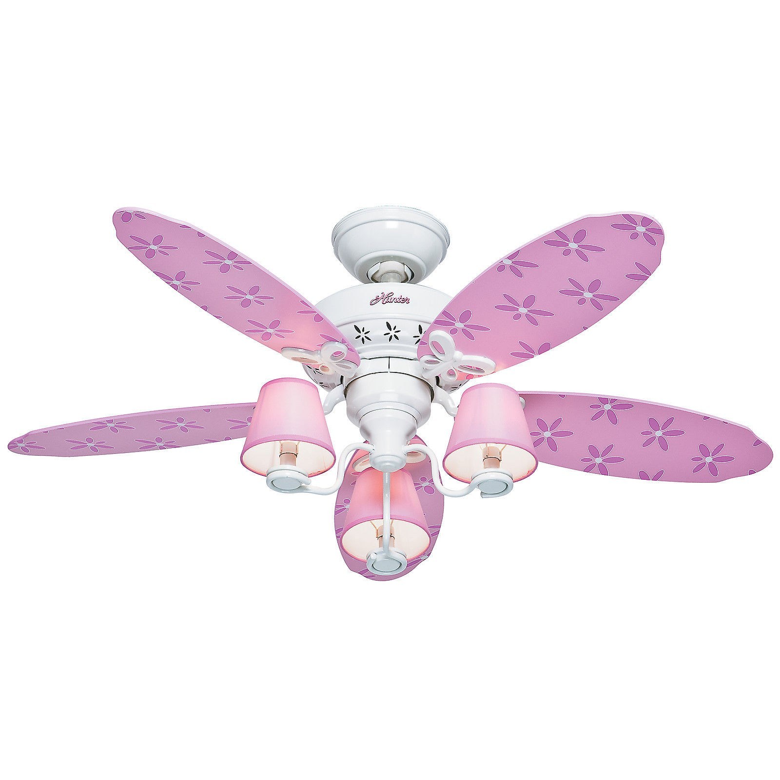 44" Hunter Ceiling Fan - White Finish with Pink Fan Blades - Free ...