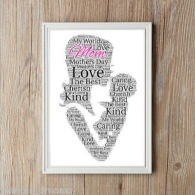 MOTHERS DAY MOM PERSONALISED A4 WORD ART PRINT GIFT BEST