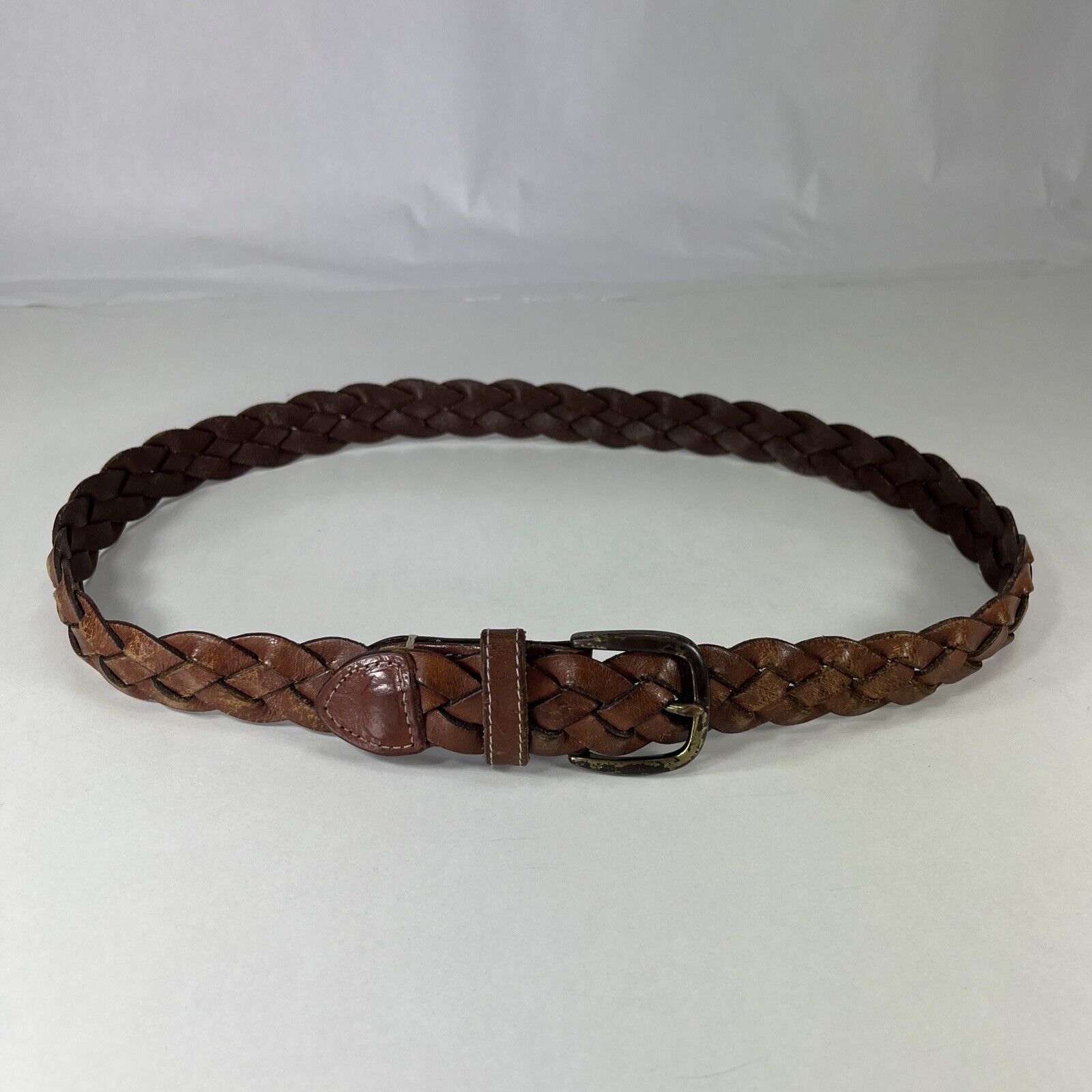 Lands' End Worn Brown Cow Leather Braided Belt - Men's Size 30