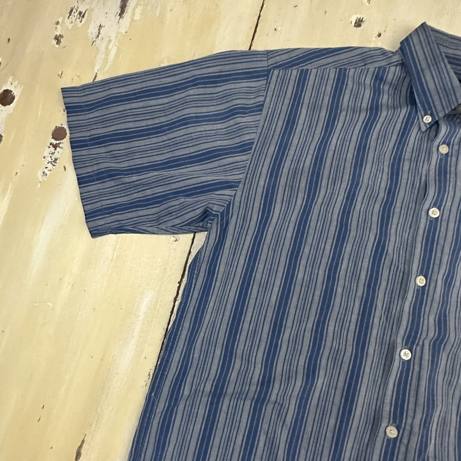 PURITAN - Vtg 90s Gray Blue Striped S/S Button-up Dad Skate Shirt, Mens MEDIUM