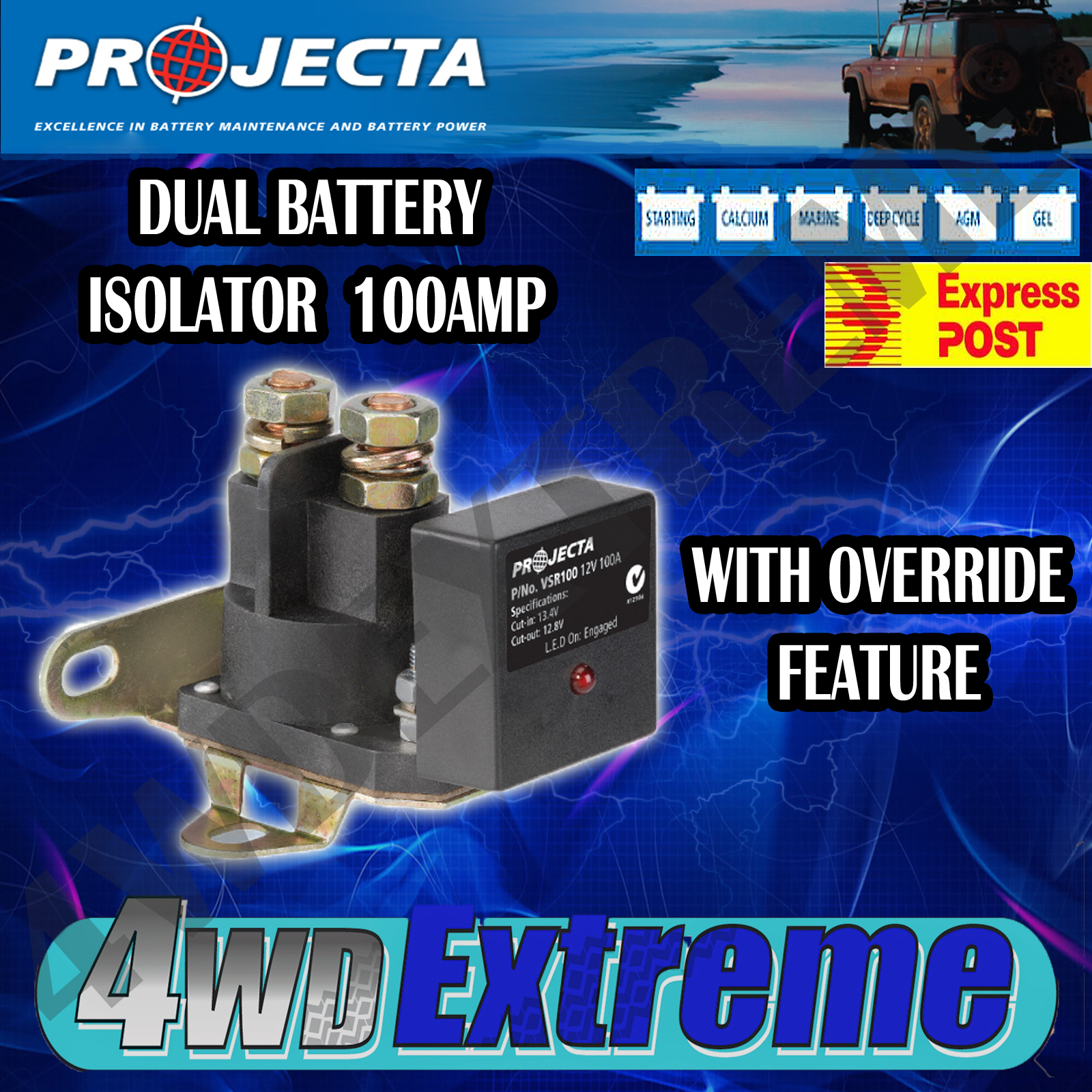 PROJECTA VSR100 12V 100AMP DUAL BATTERY SYSTEM ISOLATOR OVERRIDE