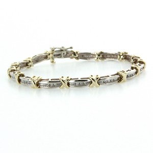 Details about Estate White Yellow Gold Diamond X Bracelet Fine Jewelry