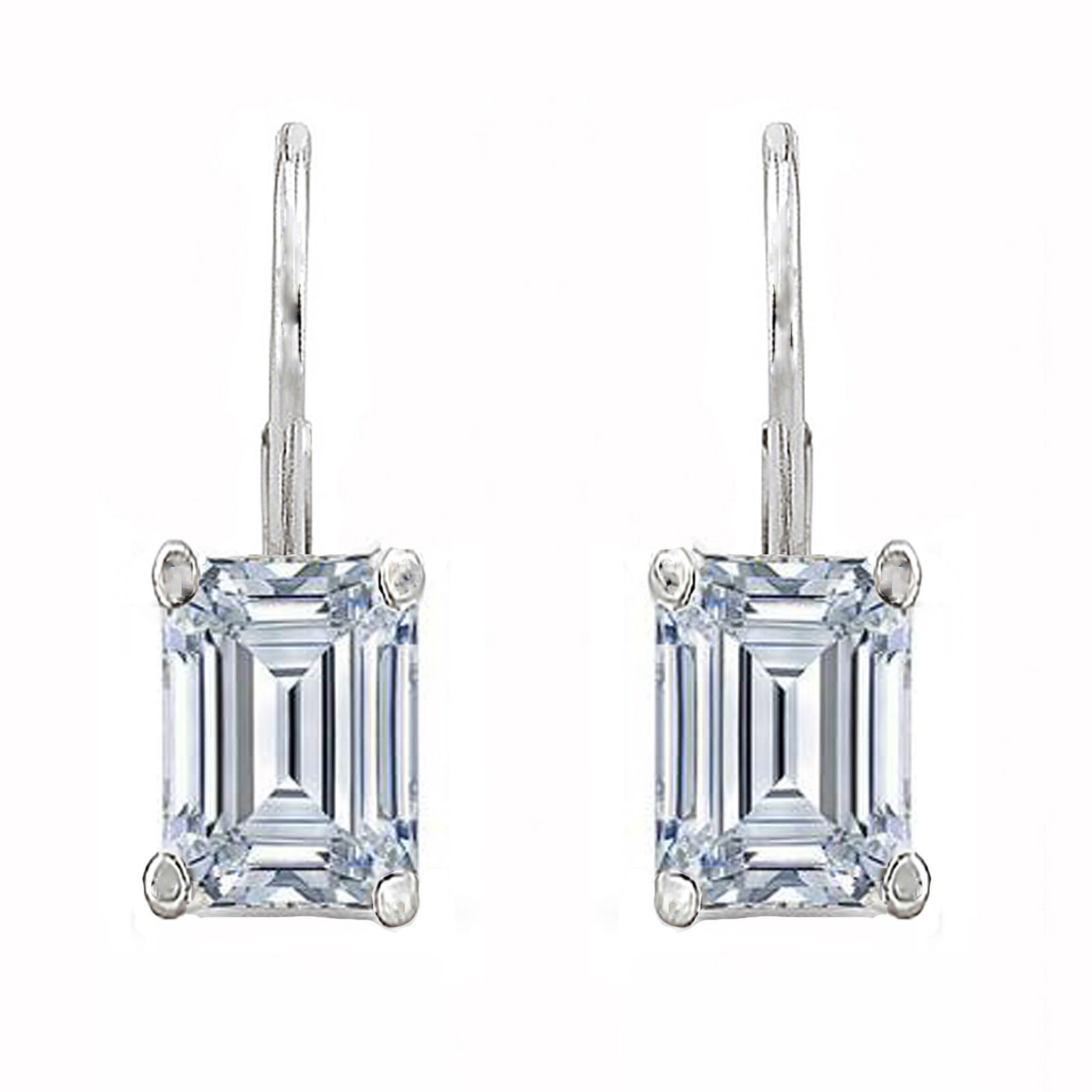 Pre-owned Fancy Special Occasions 2 Ctw Emerald Earrings Studs Solid 14k White Gold Brilliant Cut Basket Leverback