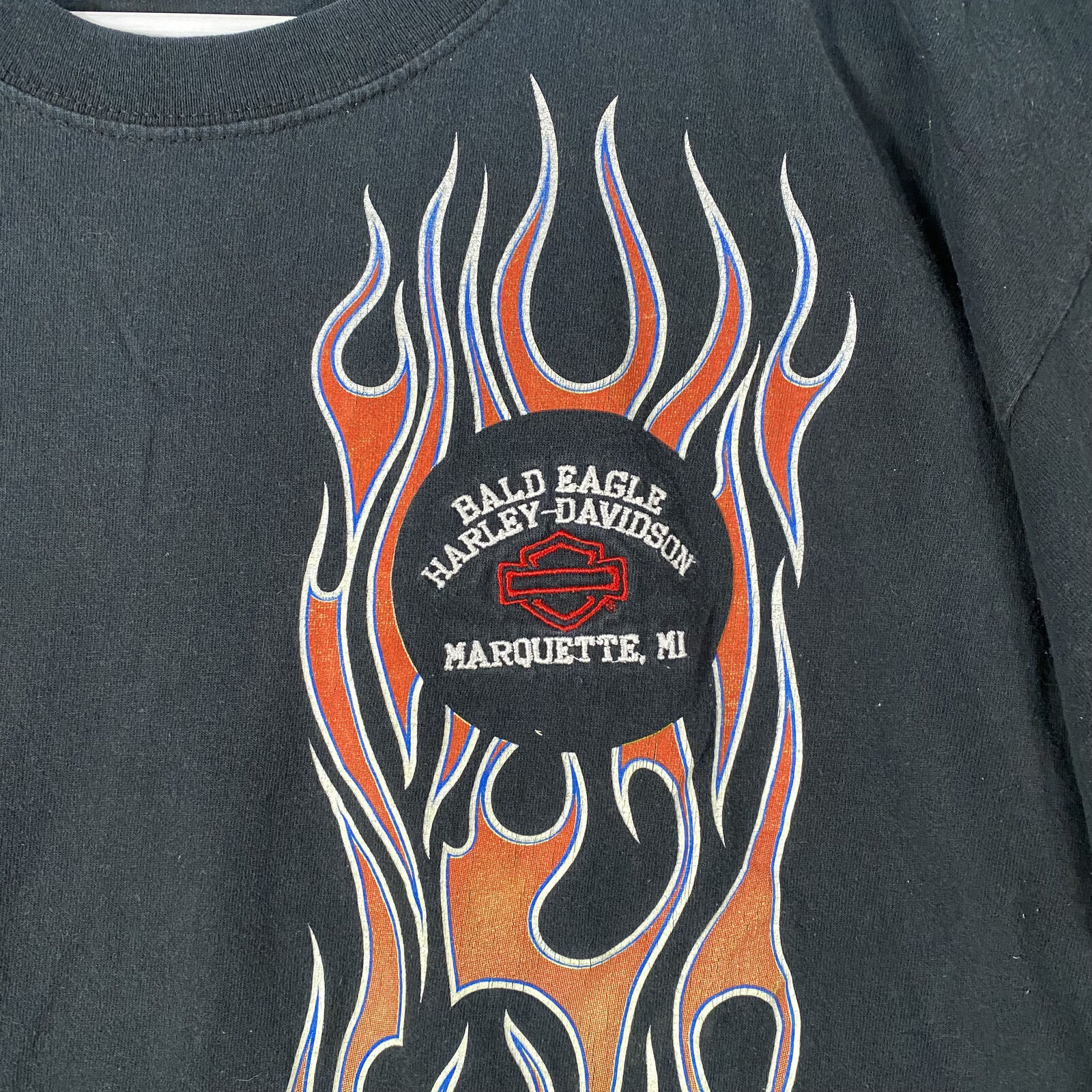 Vintage Harley Davidson Motorcycle Marquette MI Black Flame XL T Shirt