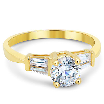 Pre-owned Tjg 14k Solid Yellow Gold Cz Cubic Zirconia Solitaire Engagement Ring 1.0 Ct. In White/colorless