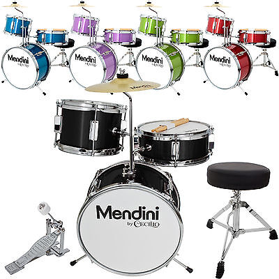 Mendini 13" 3-Pieces Junior Kids Child Drum Set Kit ~Black Blue Green Purple Red
